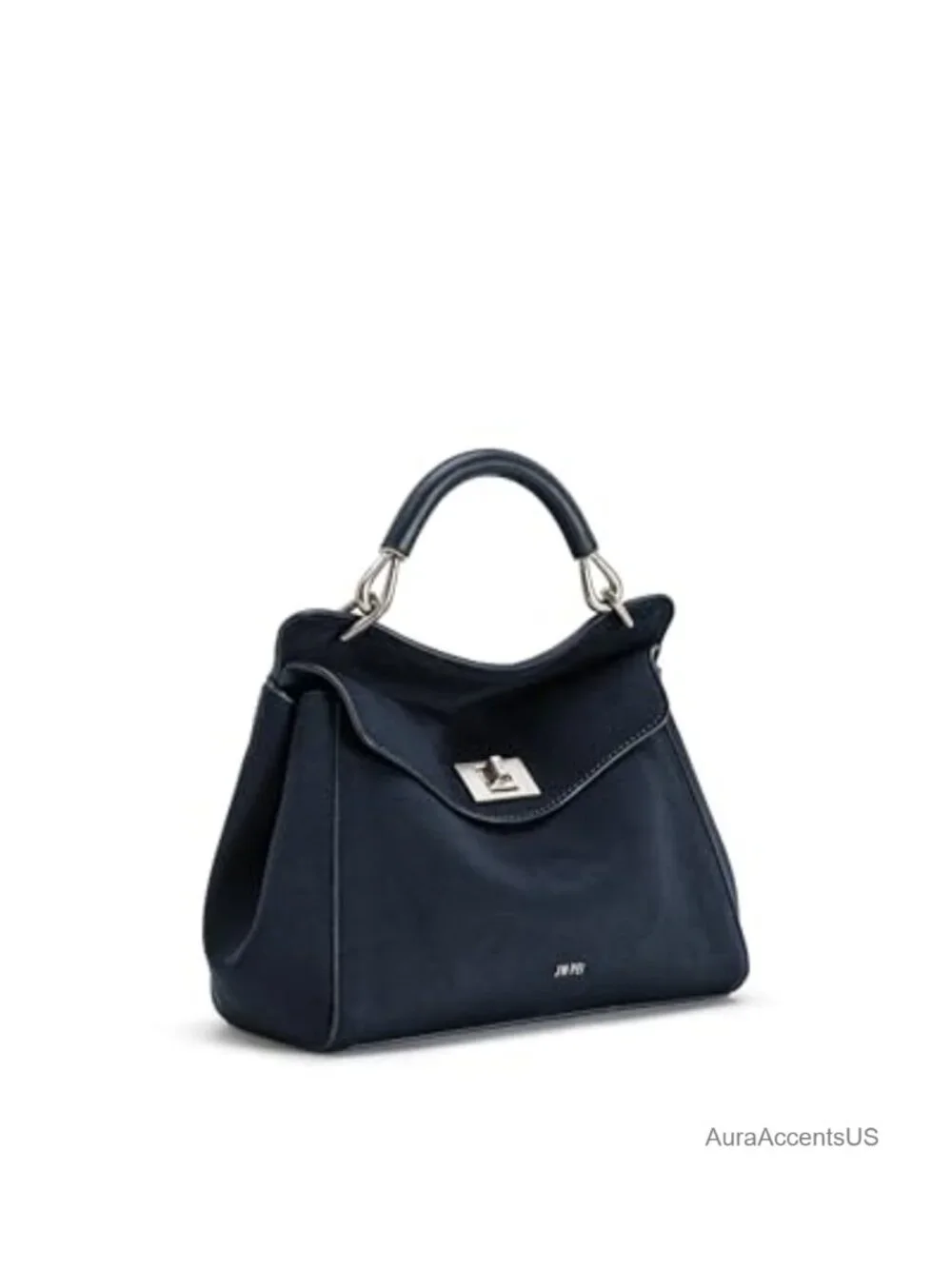 Faux Suede Top Handle Bag Crossbody with Detachable Strap Silver Hardware